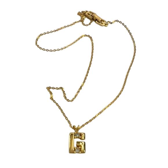 Vintage Givenchy "G" Necklace Gold Plated with 2 Rhinestones - - Picture 5 of 15